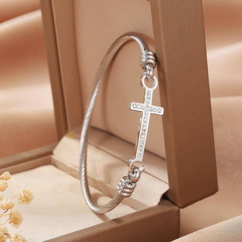 DS Religious Gift for Her Christian Cross Bracelet Bible Verse God is Within Her She Will Not Fall Inspirational Bracelets For Women Stainless Steel Jewelry Gift To Daughter Best Friend - Image 3